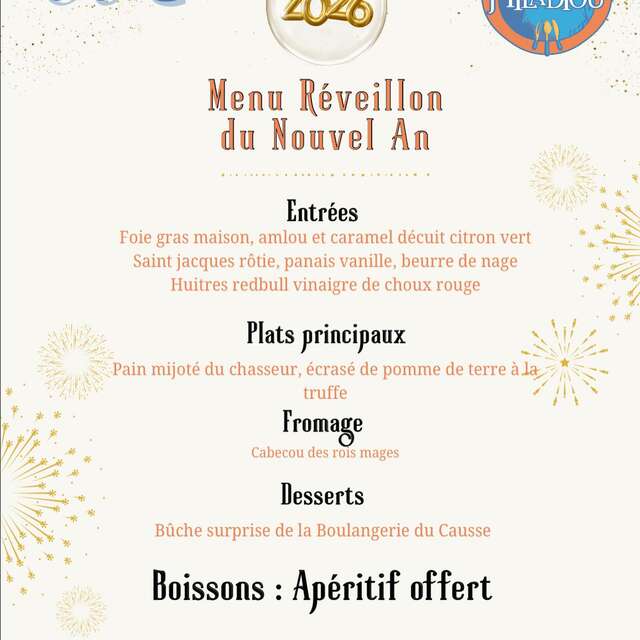 Menu du réveillon du nouvel an à la Maison Miladiou