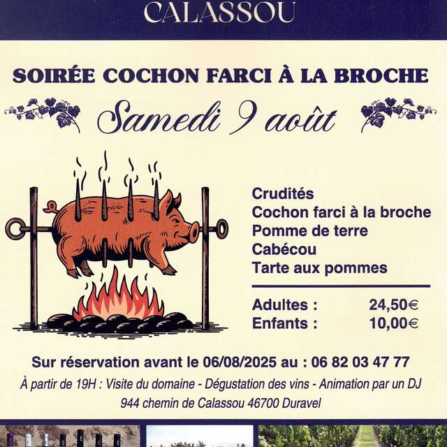 Soirée cochon farci à la broche au Château de Calassou