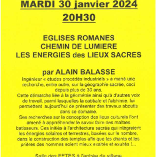 Conférence : "eglise romanes, chemin de lumière, les énergie dans les lieux sacrés"