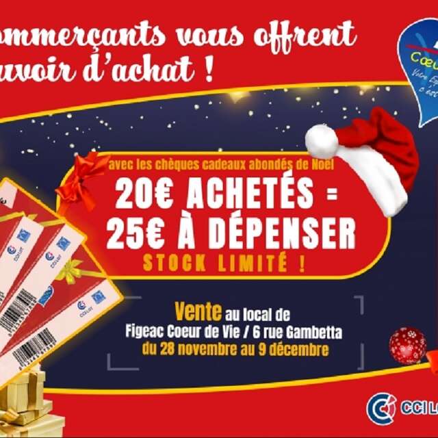 Chèques Cadeaux  abondés avec Cœur de Vie Figeac