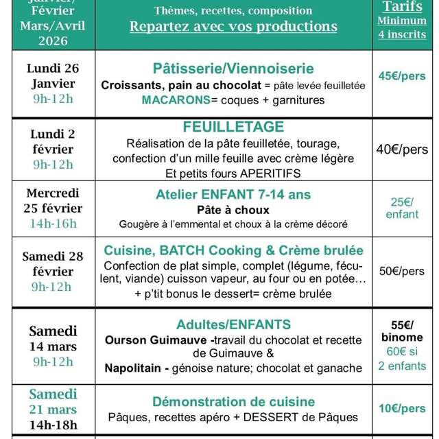 Cours de Cuisine : Atelier Enfants 7-14 ans
