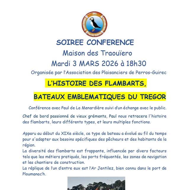 Conférence: l'histoire des Flambarts, bâteaux emblématiques du trégor avec Paul de La Ménardière