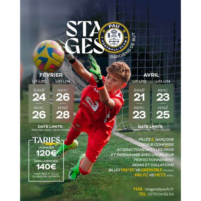 Stage football gardien PAUFC Academy- Vacances d'Avril