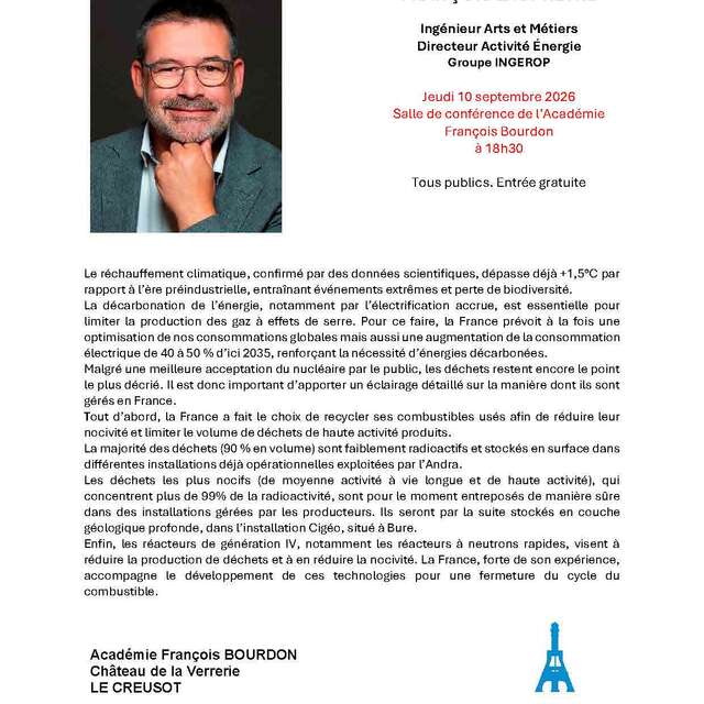 Conférence de François Lauprêtre : "Le nucléaire et après ? Le défi des déchets".
