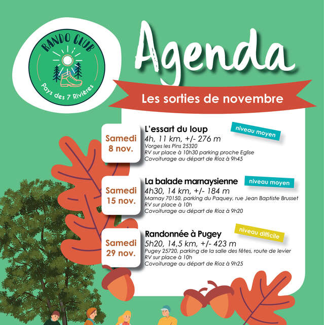 L'agenda du Rando club Pays des 7 Rivières