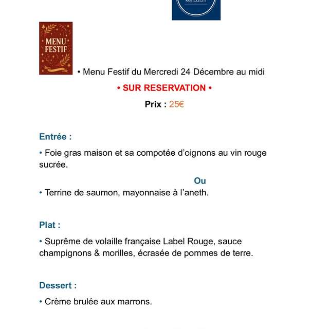 Repas du 24 décembre à midi à L'adresse à Rioz