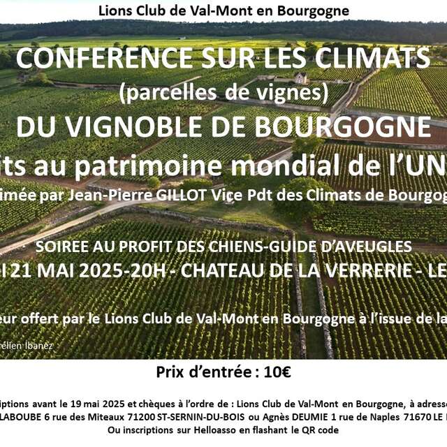 Conférence "Les climats du Vignoble de Bourgogne" suivi d'un vin d'honneur