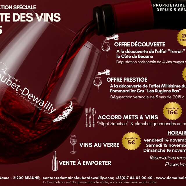 Domaine Loubet-Dewailly - Vente des Vins 2025 : dégustation "Prestige" verticale de l'appellation Pommard 1er Cru "Les Rugiens Bas" de 2018 à 2023