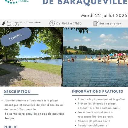 Baignade au lac du Val de Lenne à Baraqueville avec le Centre social de Rodez