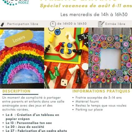 Activités Parents Enfants 6-11 ans en août avec le Centre social de Rodez