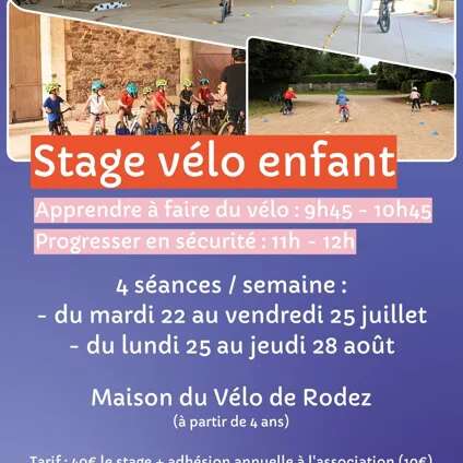 Stage : J'apprends à faire du vélo (à partir de 3 ans) - Août