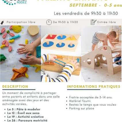 Activités Parents & Enfants 0-5 ans en septembre avec le Centre social de Rodez