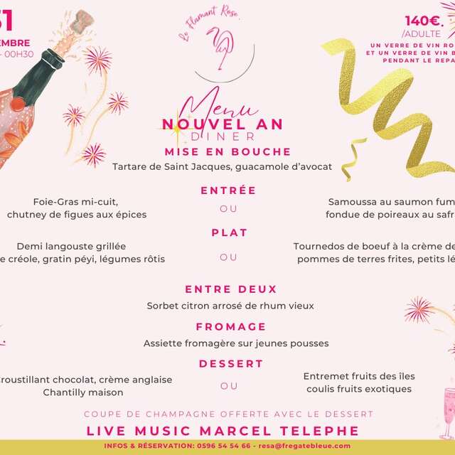 Menu du Nouvel An (Le Flamant Rose - Hôtel Frégate Bleue ***)