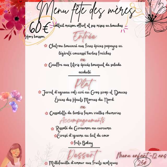 Menu de la Fête des Mères (Tante Arlette - Hôtel Tante Arlette **)