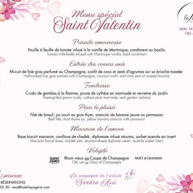 Menu de la Saint-Valentin (Le Pitaya - La Pagerie Hotel ****)