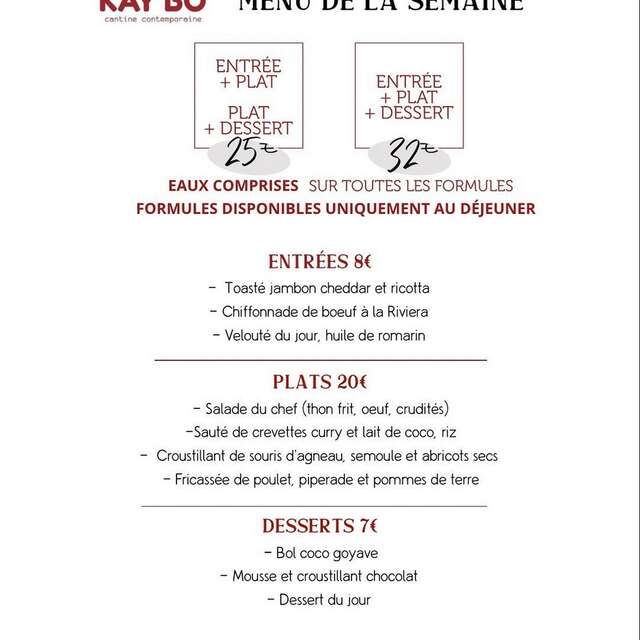 Menu de la semaine (Kay'Bô)