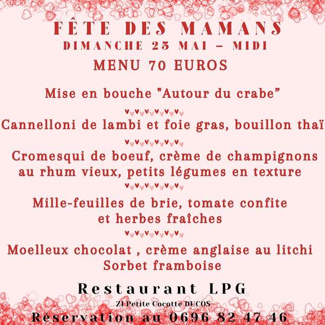 Menu de la Fête des Mères (Restaurant LPG)