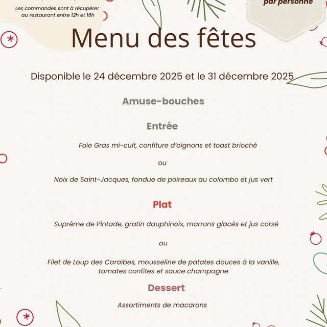 Menu des fêtes à emporter (L'Escale)