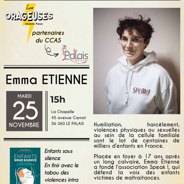 Semaine de sensibilisation : Lutte contre les violences conjugales et intrafamiliales : Rencontre et dédicace : Emma Etienne