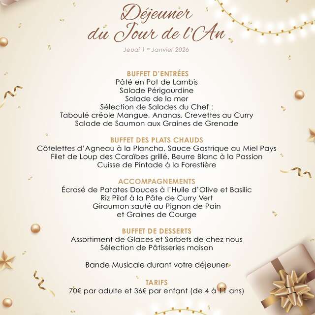Déjeuner du Jour de l'An (La Yole - Karibéa Sainte-Luce Hôtel ***)