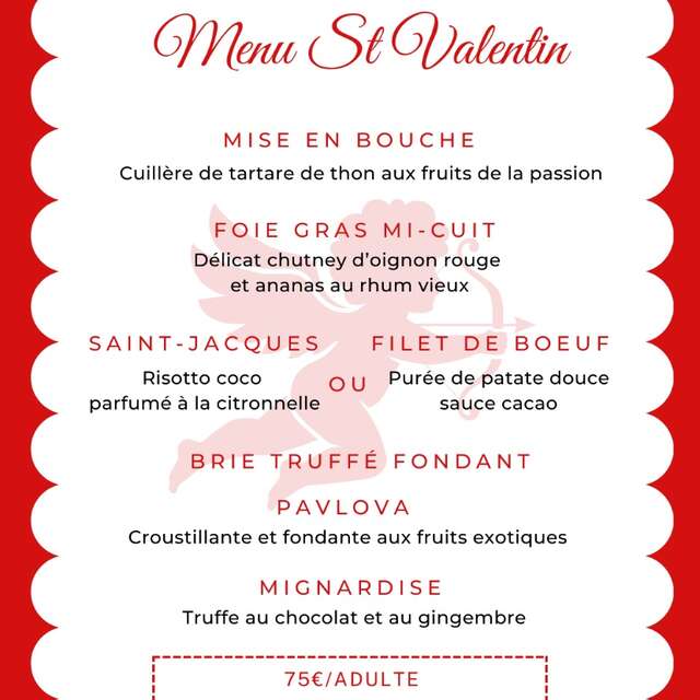 Menu de la Saint-Valentin (Le Flamant Rose - Hôtel Frégate Bleue ***)