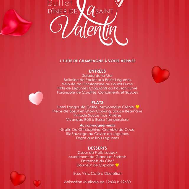 Menu de la Saint-Valentin (La Yole - Karibéa Sainte-Luce Hôtel ***)