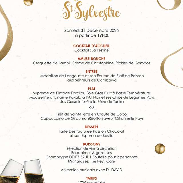 Menu de la Saint-Sylvestre (Le Jardin des Alizés - Karibéa Squash Hôtel ***)