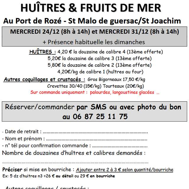 Huîtres et fruits de mer fêtes de fin d'année