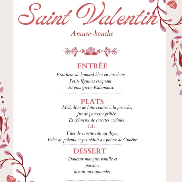 Votre menu de la Saint-Valentin à l'Auberge de Kerhinet