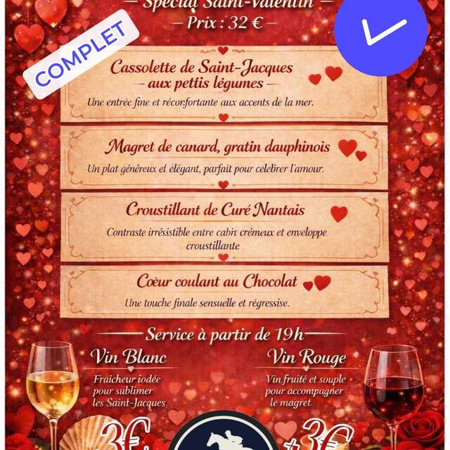 COMPLET - Votre menu de la Saint-Valentin au 927