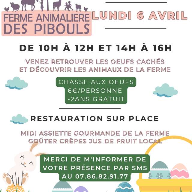 Chasse aux oeufs à la ferme animalière des Pibouls
