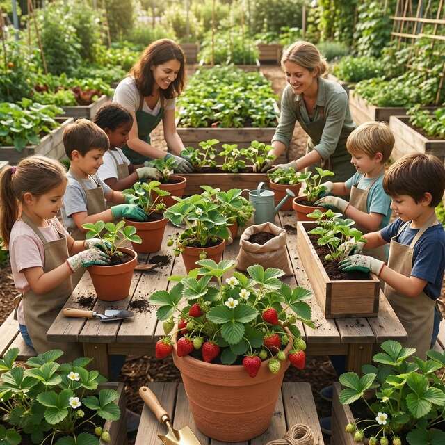Atelier jardinière de fraisiers à Villaverde