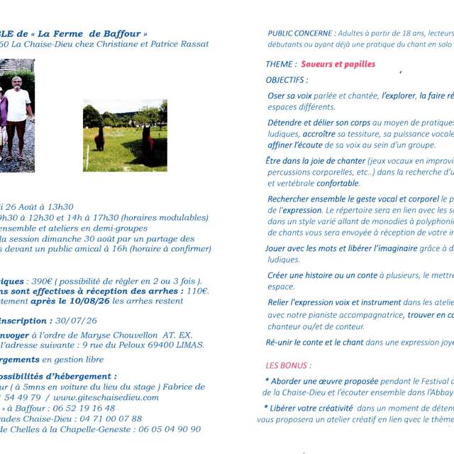 Stage chants et contes