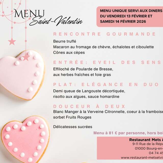 Menu de la Saint-Valentin - Restaurant Mets et Vins