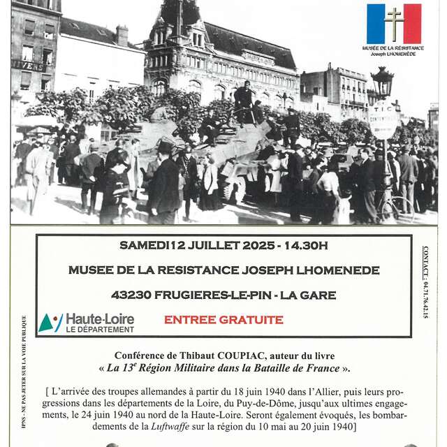 Conférence : la 13e région militaire dans la Bataille de France
