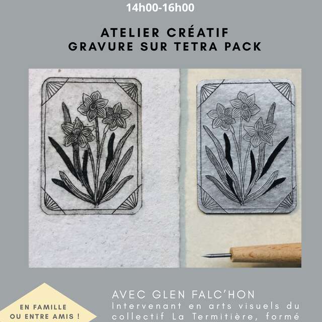 Atelier de gravure sur tetra pack