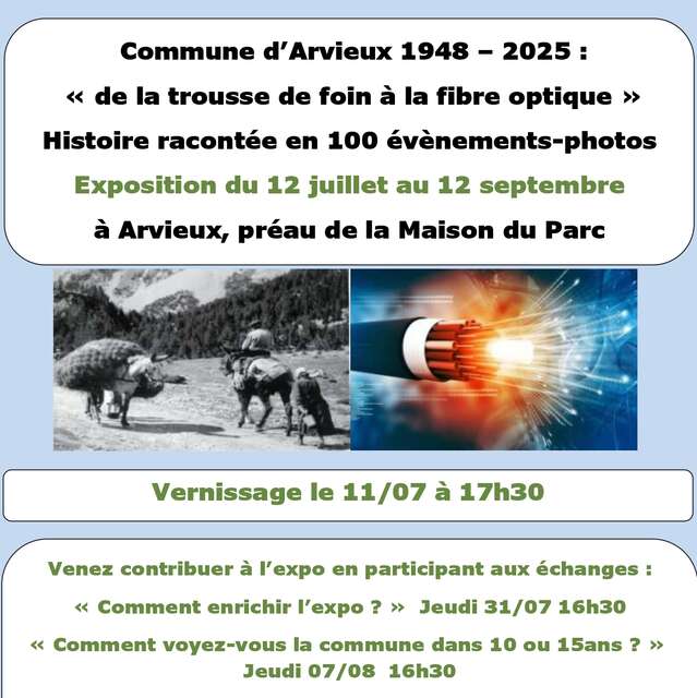 Vernissage de l'exposition : "Commune d’Arvieux 1948 – 2025 : de la trousse de foin à la fibre optique"