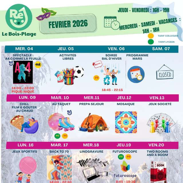 Animations de Ré Jeunesse au Bois-Plage-en-Ré - Février