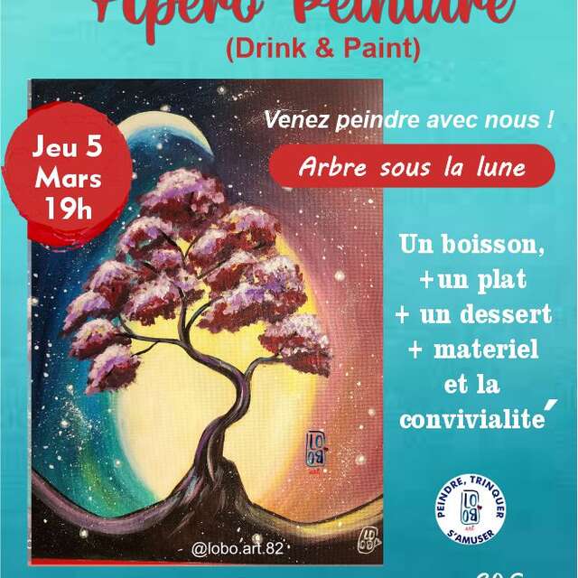 Pintura aperitivo - Árbol bajo la luna