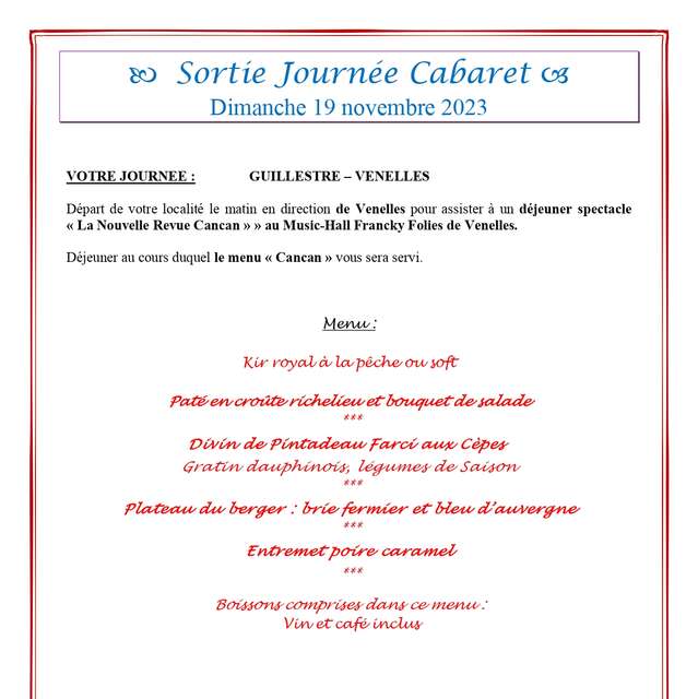 Sortie Journée Cabaret