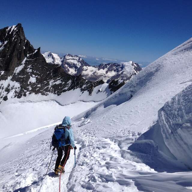 Mountaineering with a guide