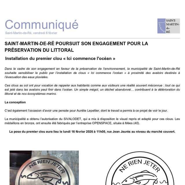 Installation du premier clou "Ici commence l'océan"