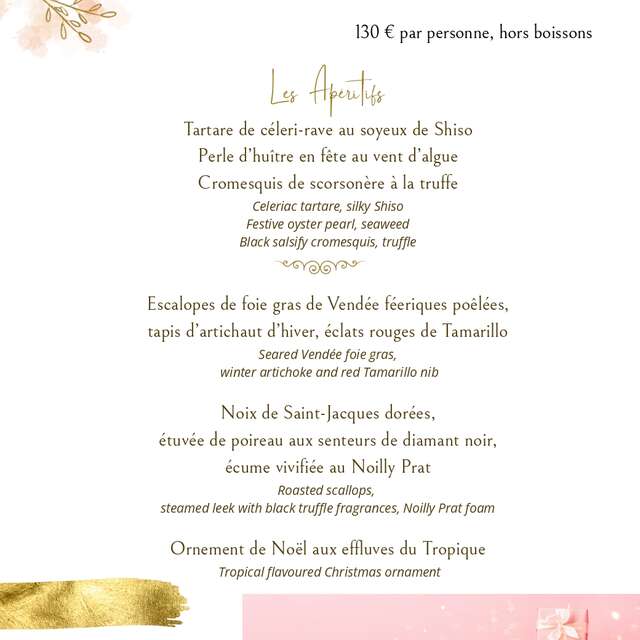 Menu du Réveillon de Noël 2025 - la Table de la Réserve