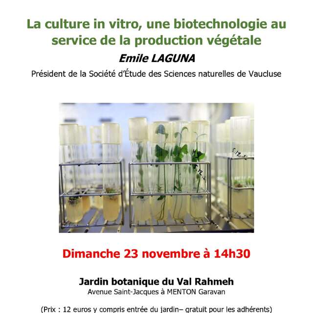 Conférence au Val Rahmeh: "La culture in vitro, une biotechnologie au service de la production végétale"