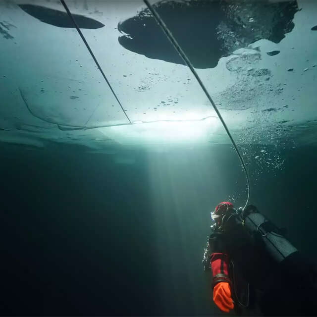 Under-ice diving at Montriond Lake