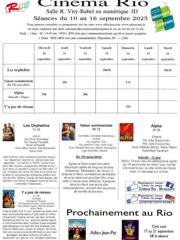 Cinéma le Rio - films de la semaine