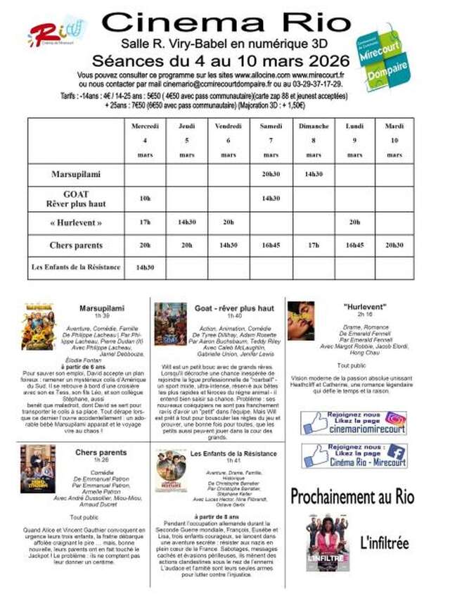 Cinéma le Rio - films de la semaine