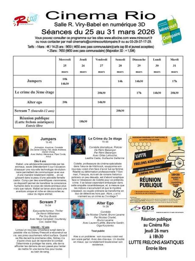 Cinéma le Rio - films de la semaine