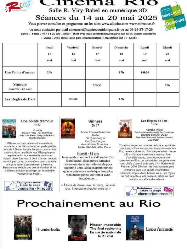 Cinéma le Rio - films de la semaine