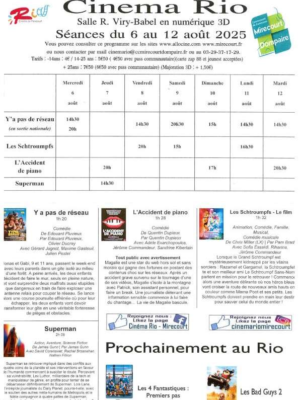 Cinéma le Rio - films de la semaine